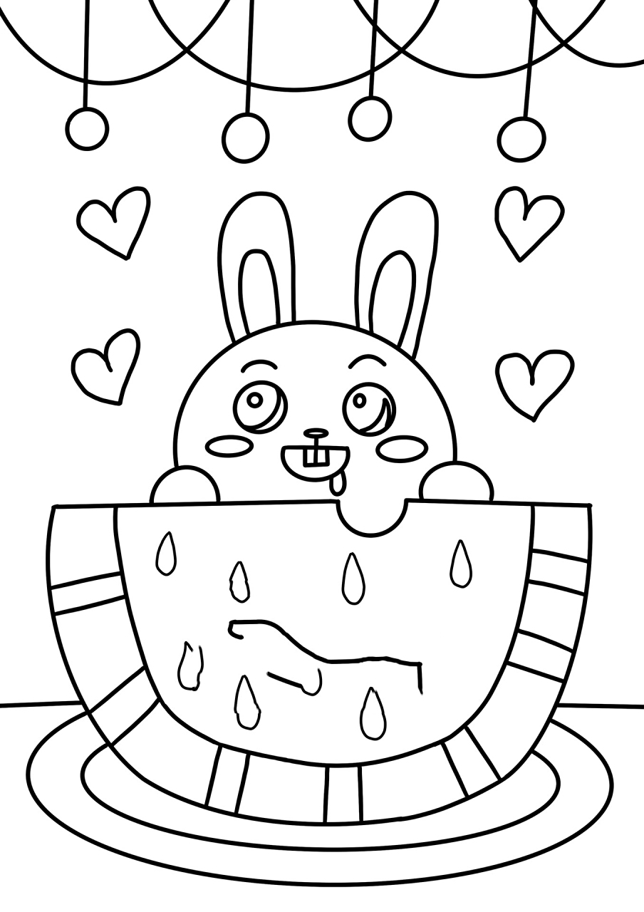 《小兔吃西瓜》高清素材 上色工具:马克笔 适合5-8岁小朋友临摹 @91