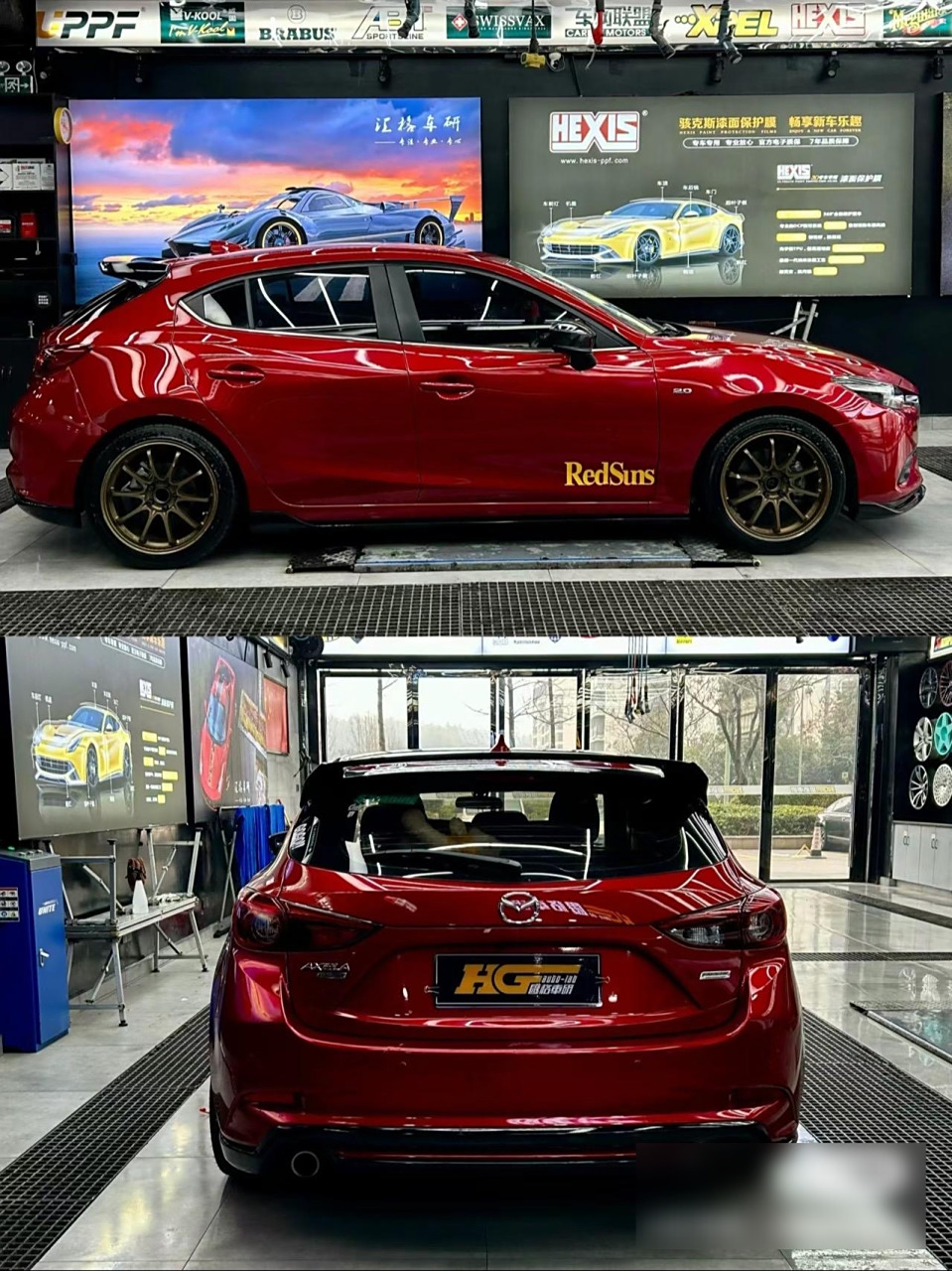 昂克赛拉改装案例 两厢原厂mazda speed魂动红全套小包围 一个有质感