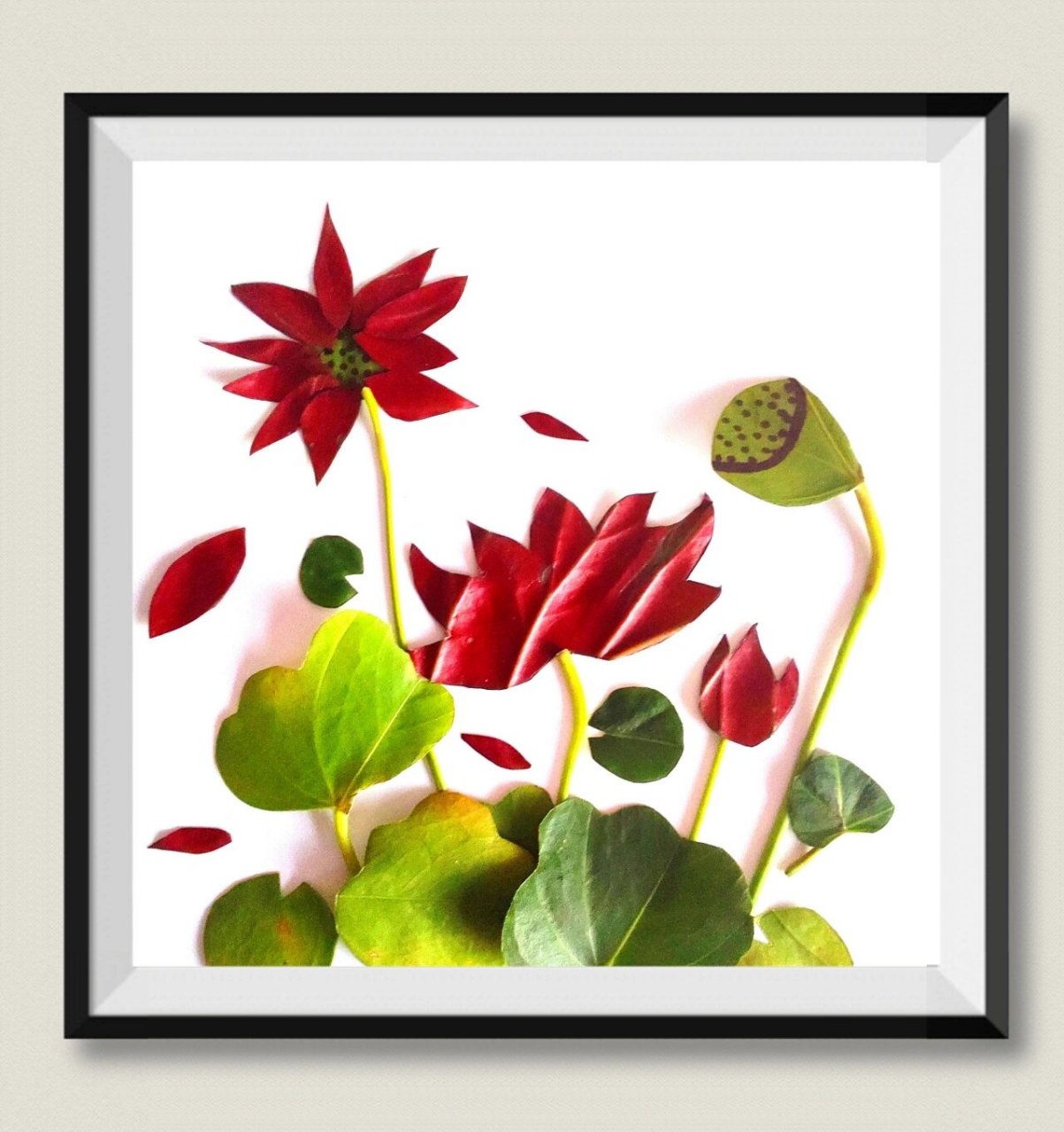 树叶贴画——树叶版荷花!