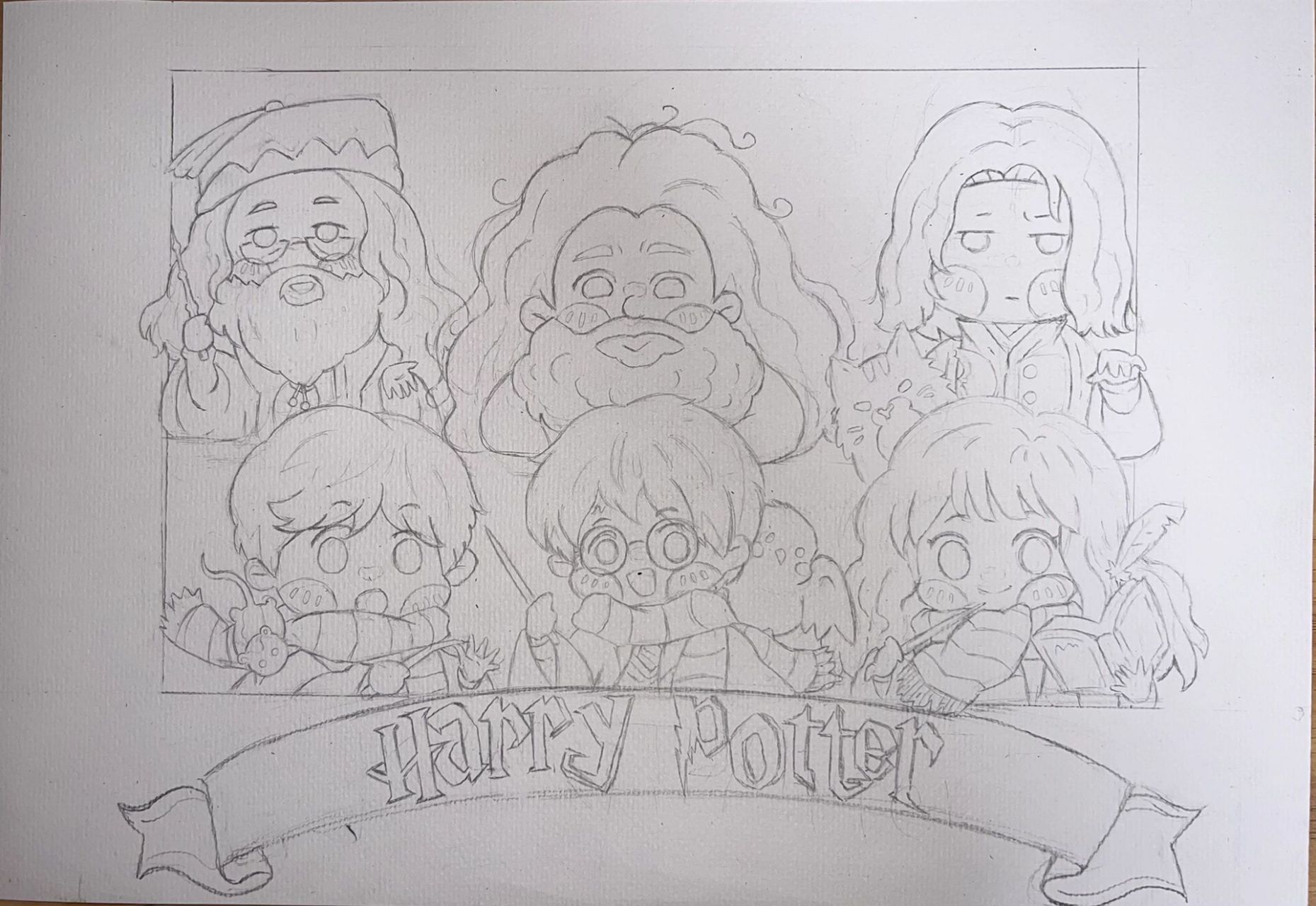 哈利波特q版手绘 这幅画是八开水彩纸,用的马利铅笔,秀丽笔,彩铅和
