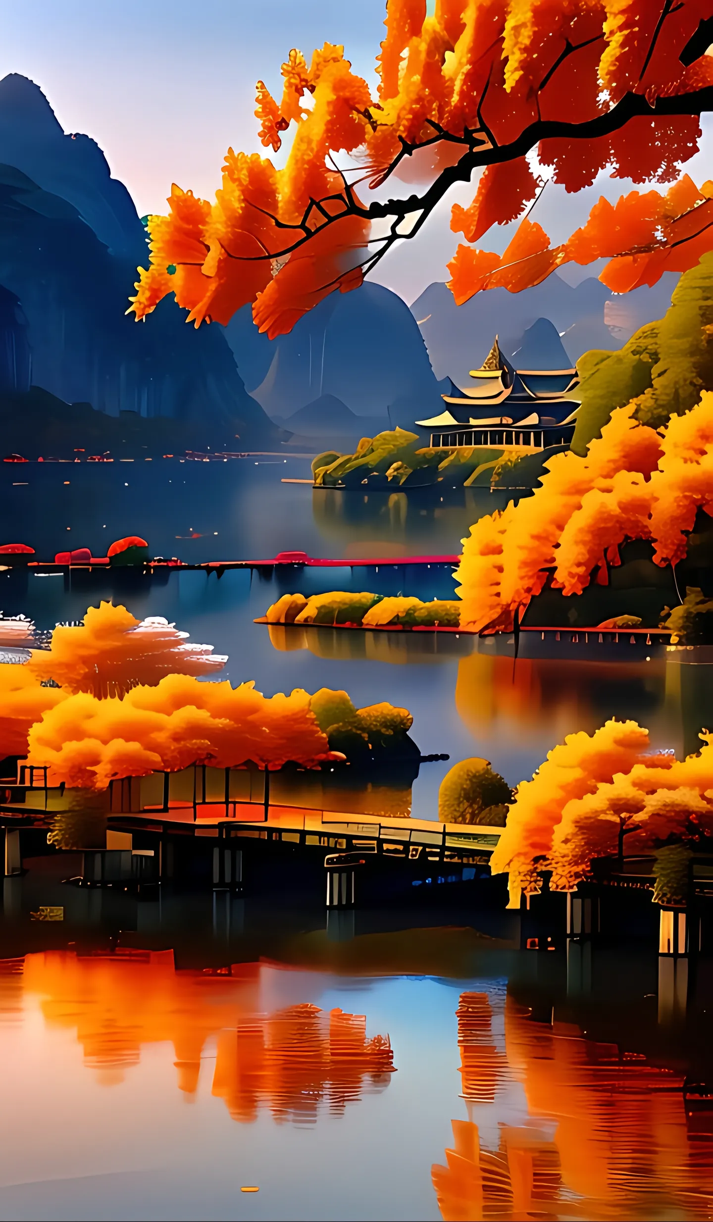 桂林秋景如画,山水间金黄与翠绿交织