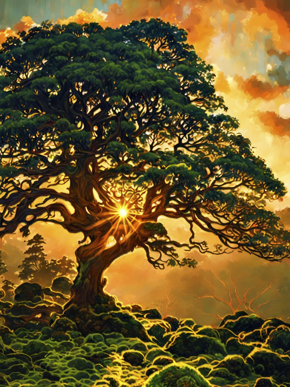 治愈系手机风景壁纸—夕阳下的树林 拿图请留痕,需要原图请私信,免费