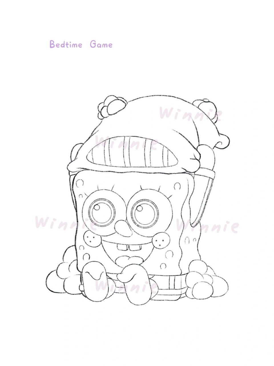 【手绘彩铅睡衣派对盲盒】海绵宝宝/附线稿 今天录完了彩铅海绵宝宝