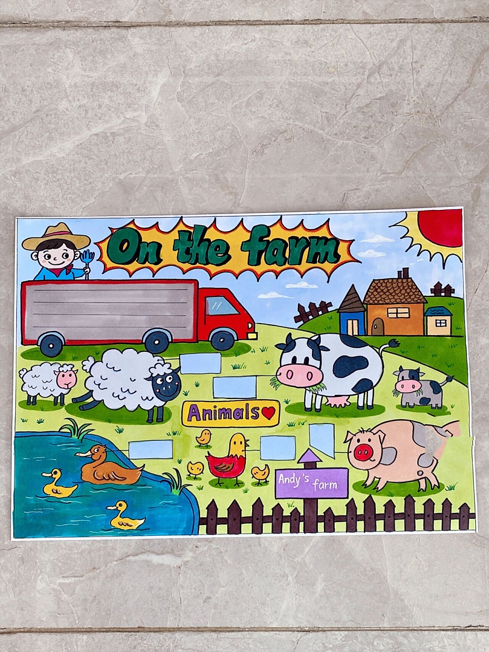 马克笔手抄报|英语小报|on the farm 太喜欢这幅的色彩了~好好看 英语