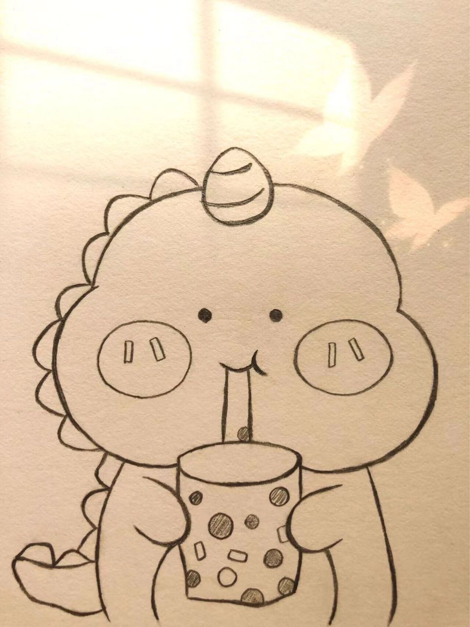 简笔画教程/治愈系萌萌哒小恐龙,画画第20天 炎炎夏日,来杯9.