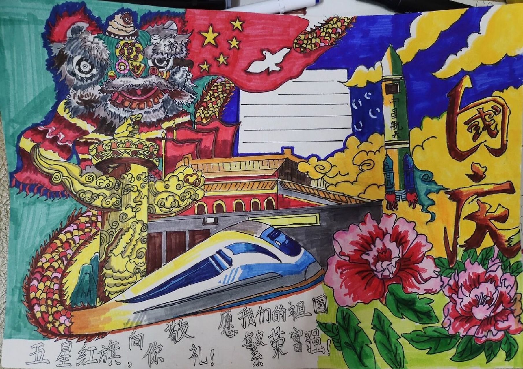 💭国庆手抄报步骤🈶 庆祝国庆手抄报附步骤🥂 1⃣铅笔稿➕