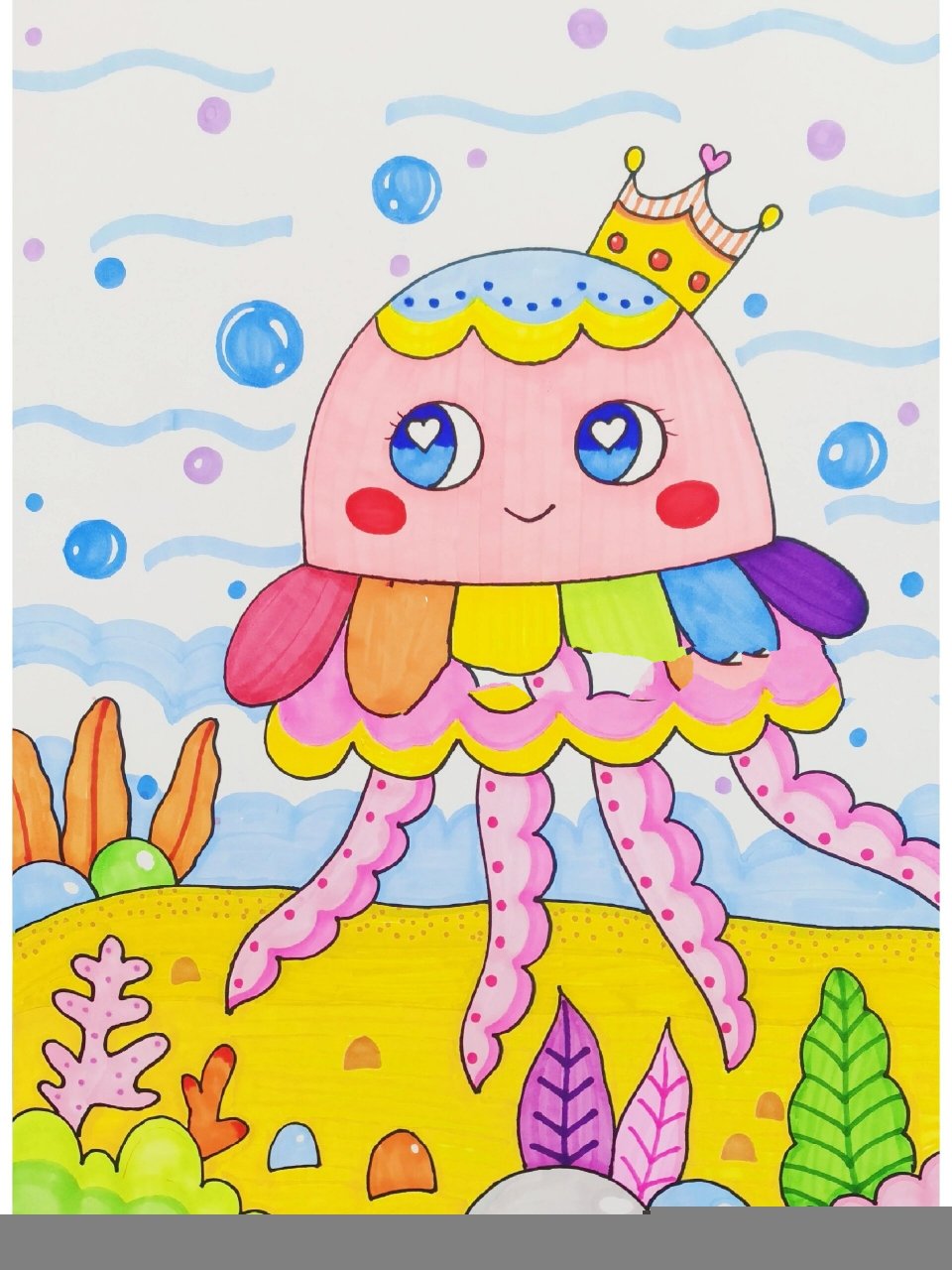 原创可爱水母儿童画 适合幼儿园的小朋友～ 原创作品临摹请注明出处