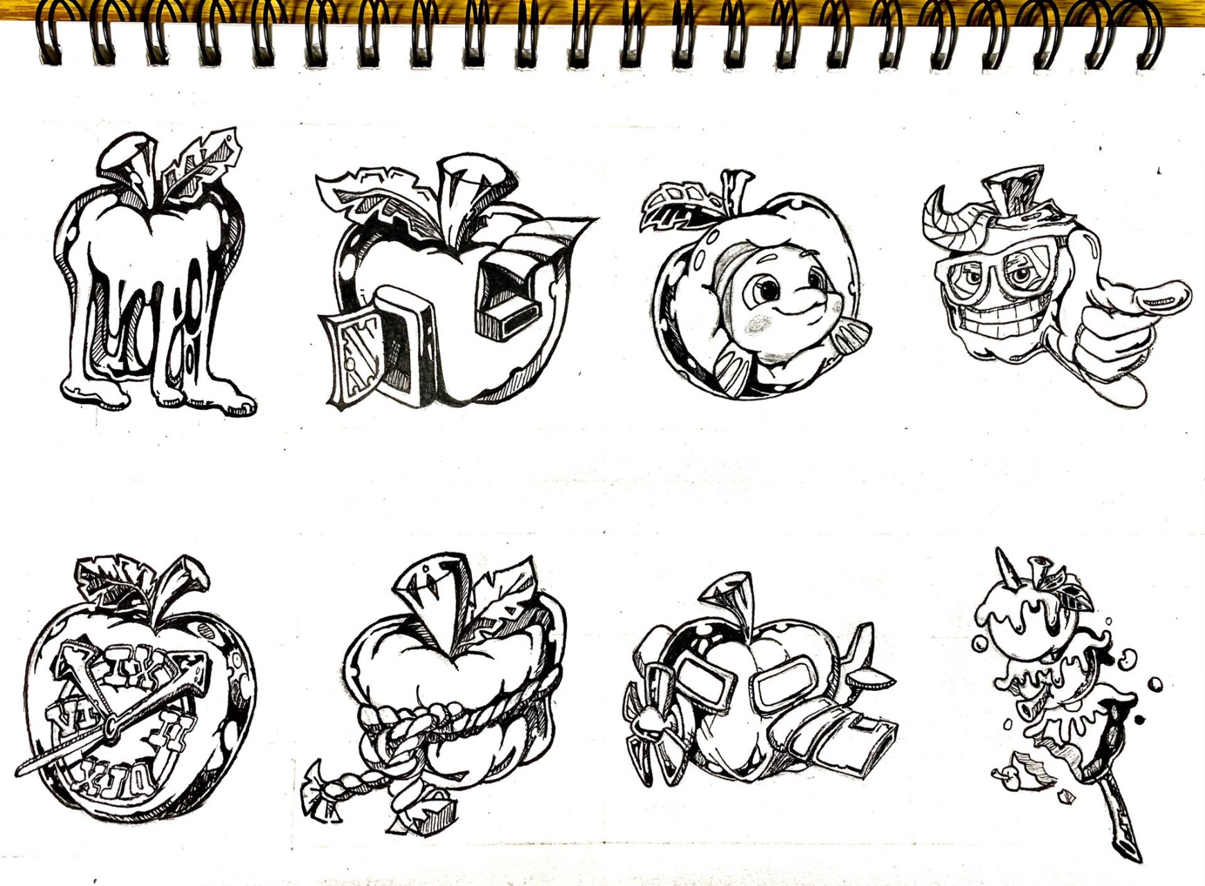 图形创意 苹果的创意联想 黑白线装饰画 图形创意作业分享 有借鉴