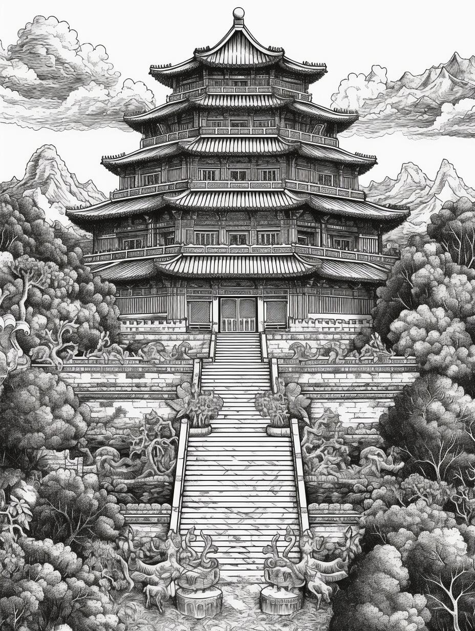 古建筑画 线描图片