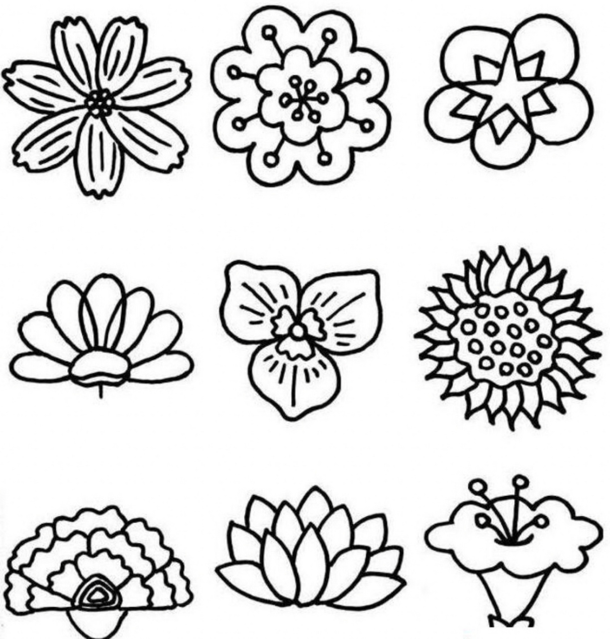 花朵简笔画/儿童画/创意美术 不同造型的花朵,可以用到很多不同的几何