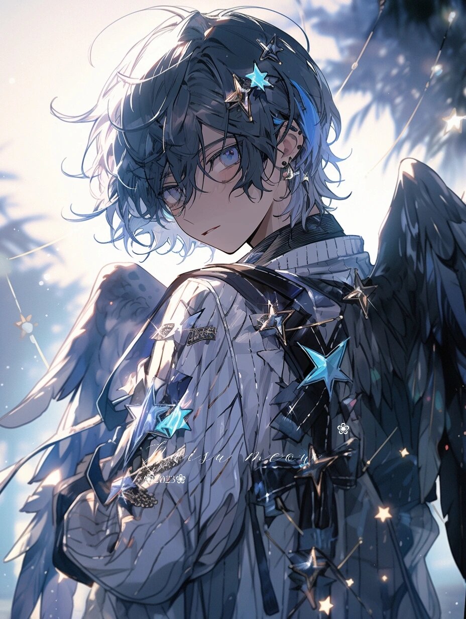 明灯雪羽|闪耀唯美帅气蓝色天使系男生头像