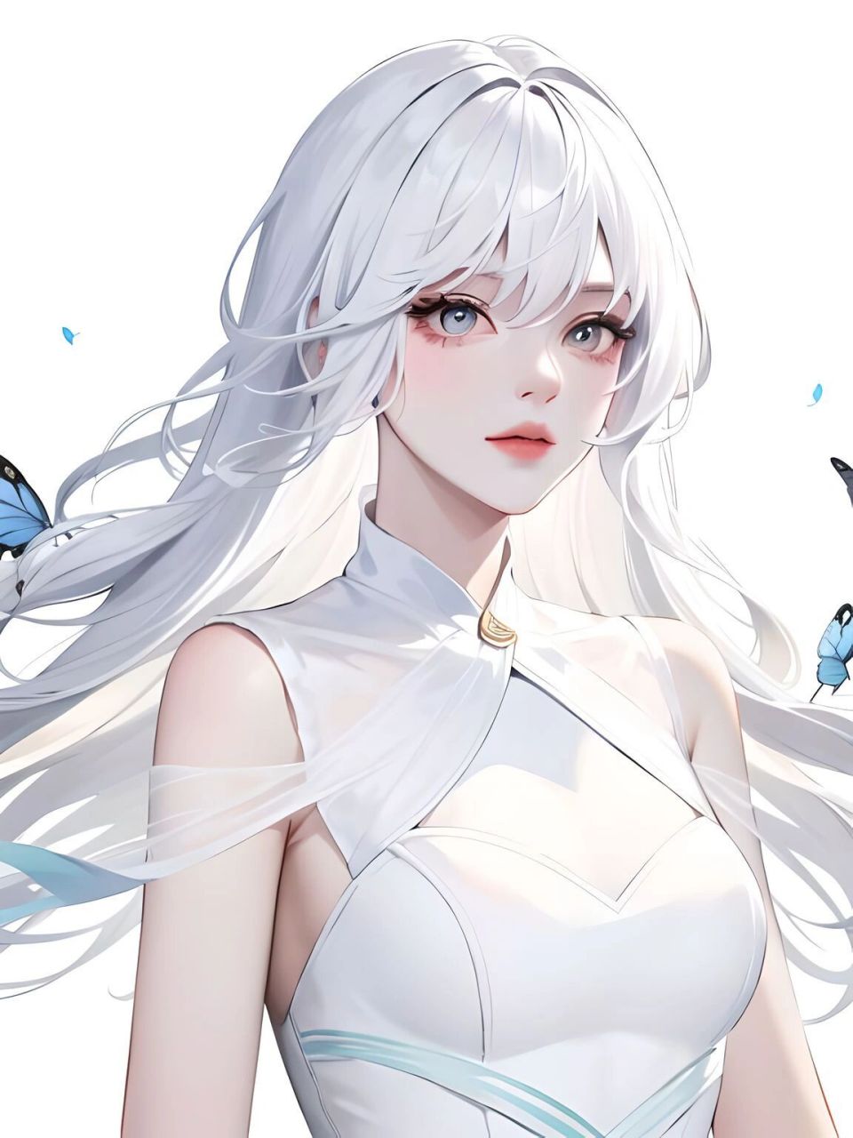 白色系|空灵感少女与蓝色萤光蝴蝶03 白色和荧光蓝搭配真的很有一种