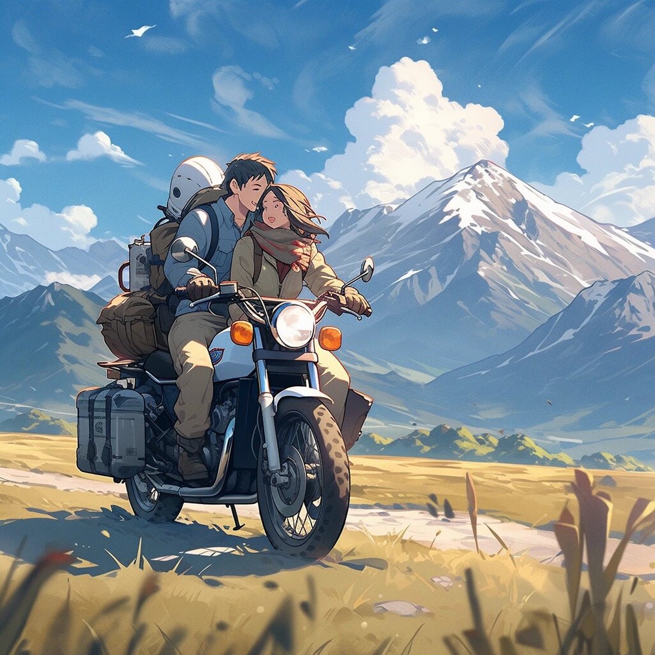 机车情侣头像,与爱的人去感受风 #情侣头像分享# #midjourney# #动漫