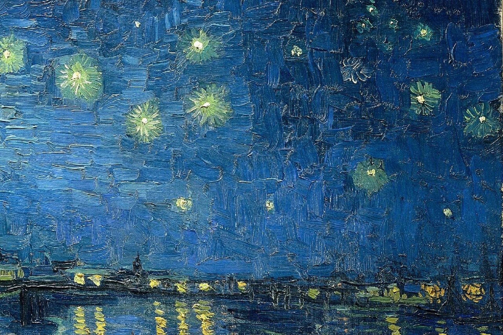 名称:罗纳河上的星夜 作品别名:满天星斗下的罗纳河,隆河的星夜 英文