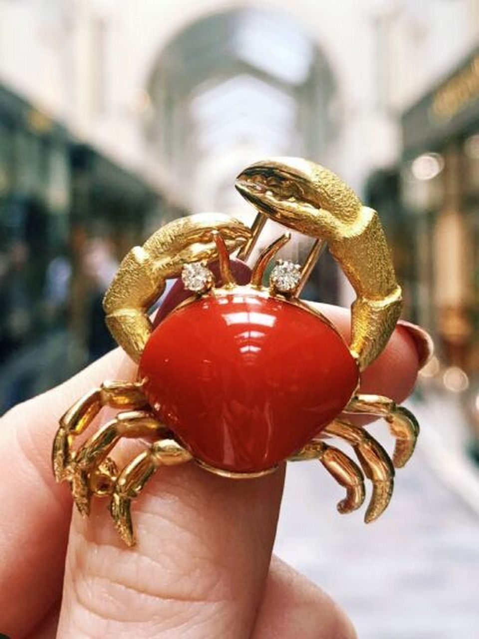 欣赏一组珠宝界的动物们: 图76tiffany 1980 vintage 螃蟹珊瑚胸针