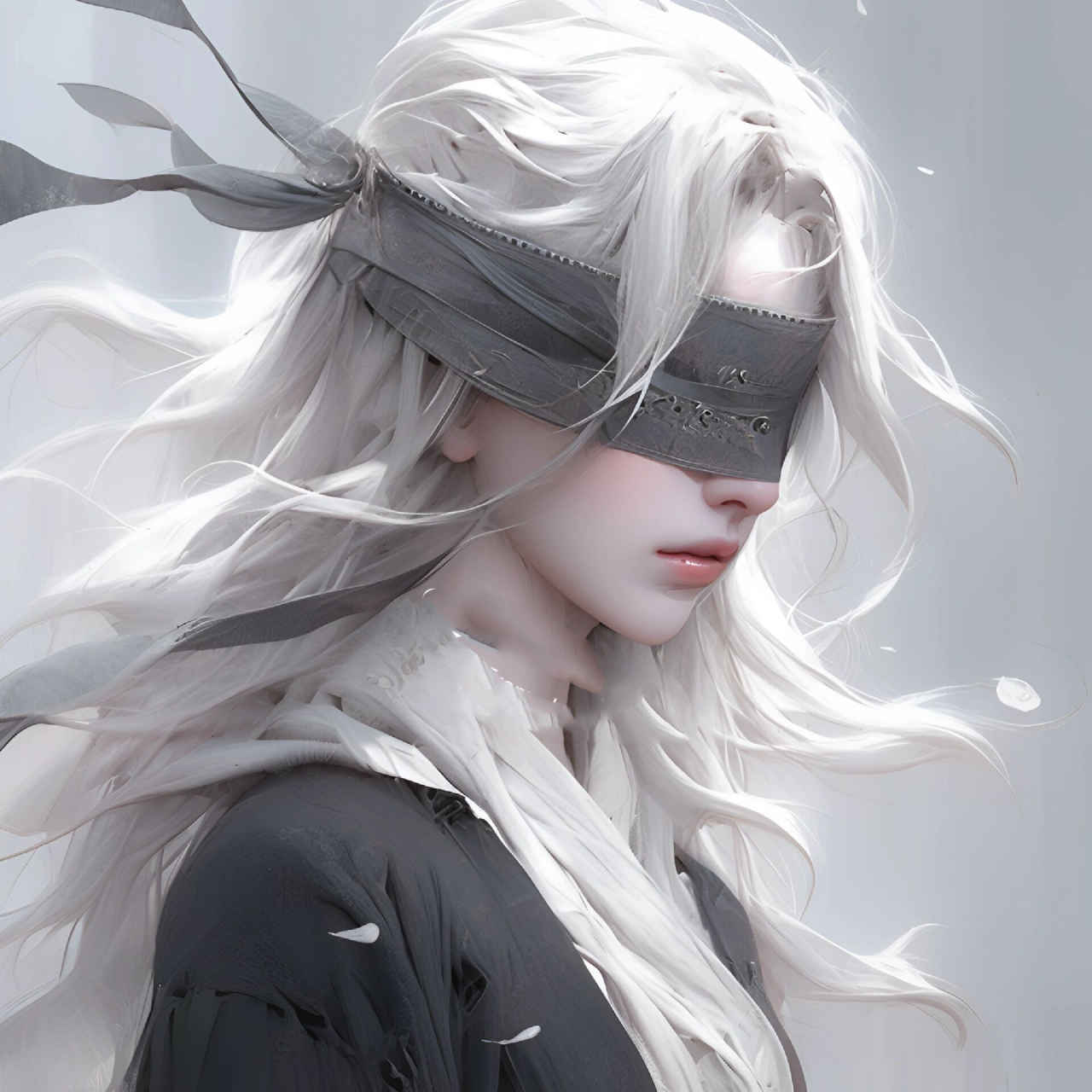 古风头像 听说人人都是白毛控,那加上蒙眼呢?