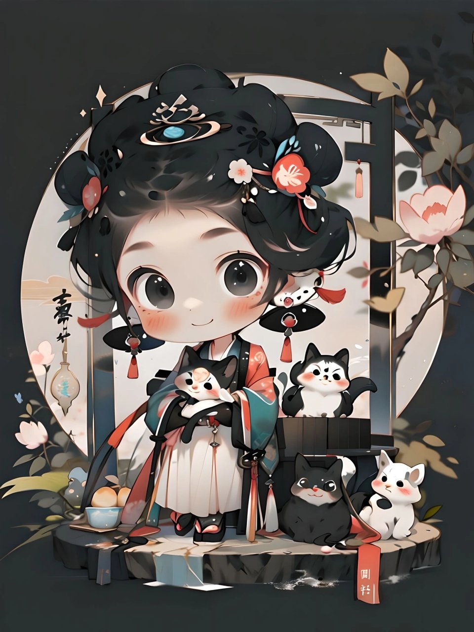 超级可爱的q版古风美人娃娃和猫咪快抱走吧