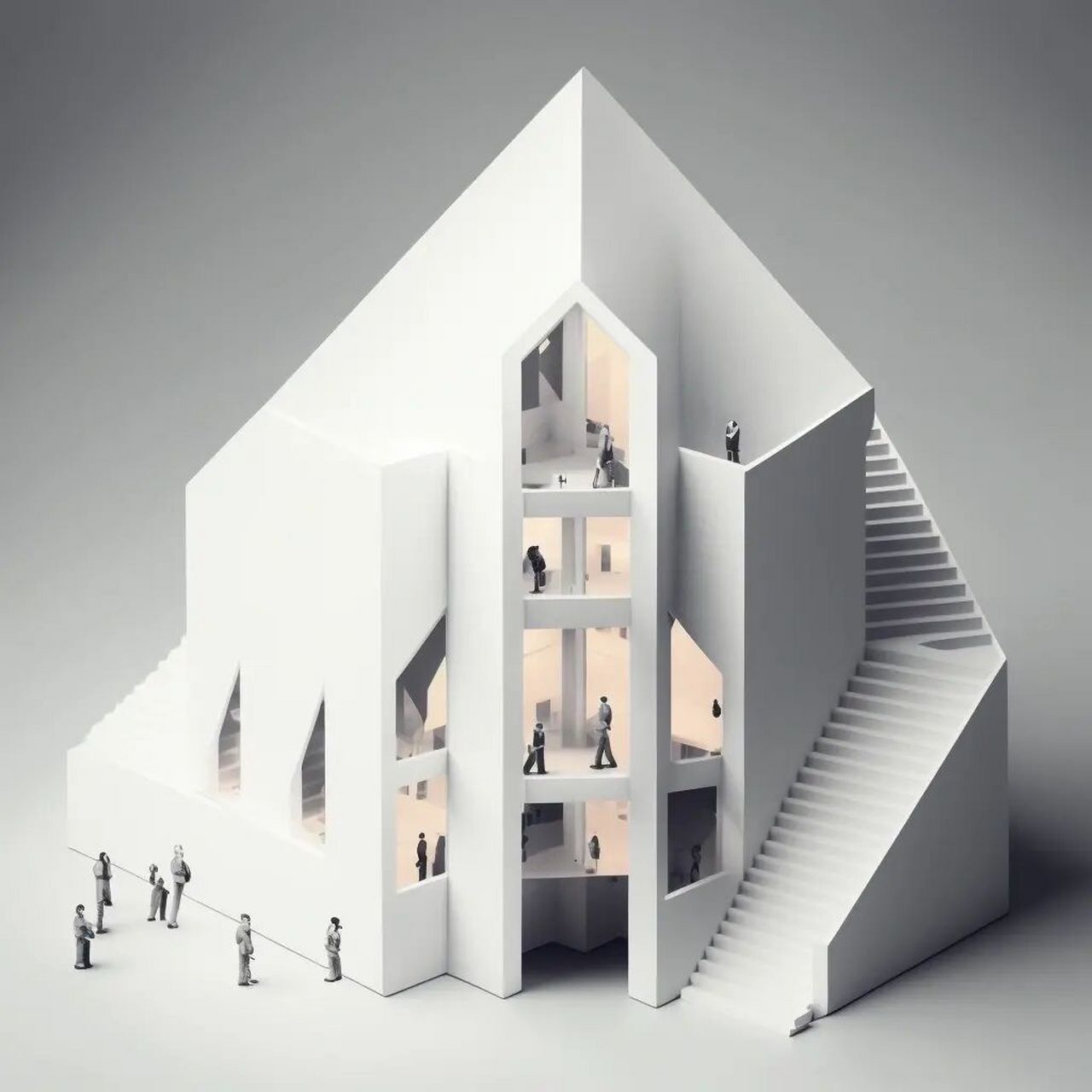 阶梯教堂建筑模型|ai生成的概念设计  	 灵感来源:精神空间 创作工具