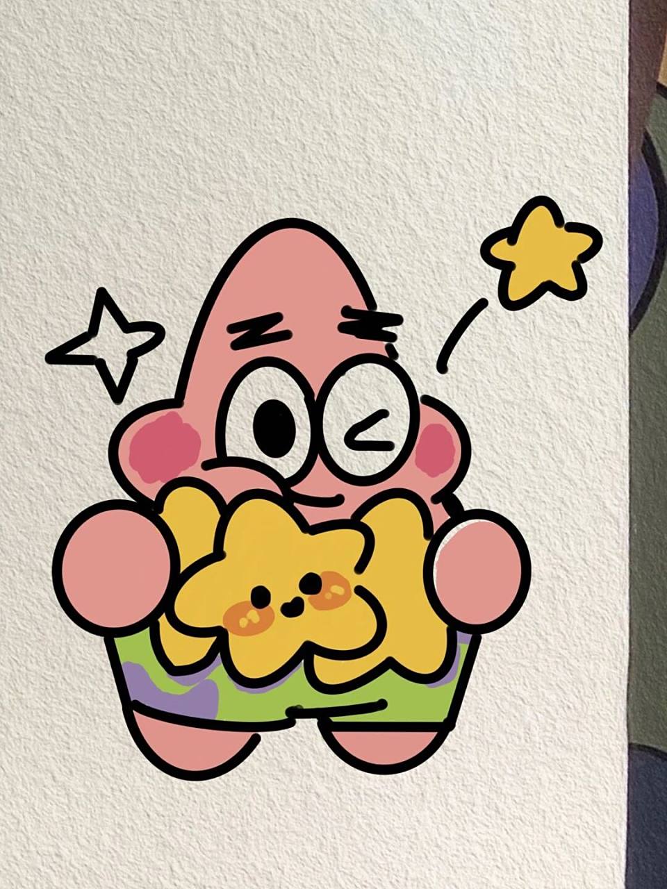 今日简笔画抱星星的派大星内有过程 #可爱简笔画# #画画的日常# #简