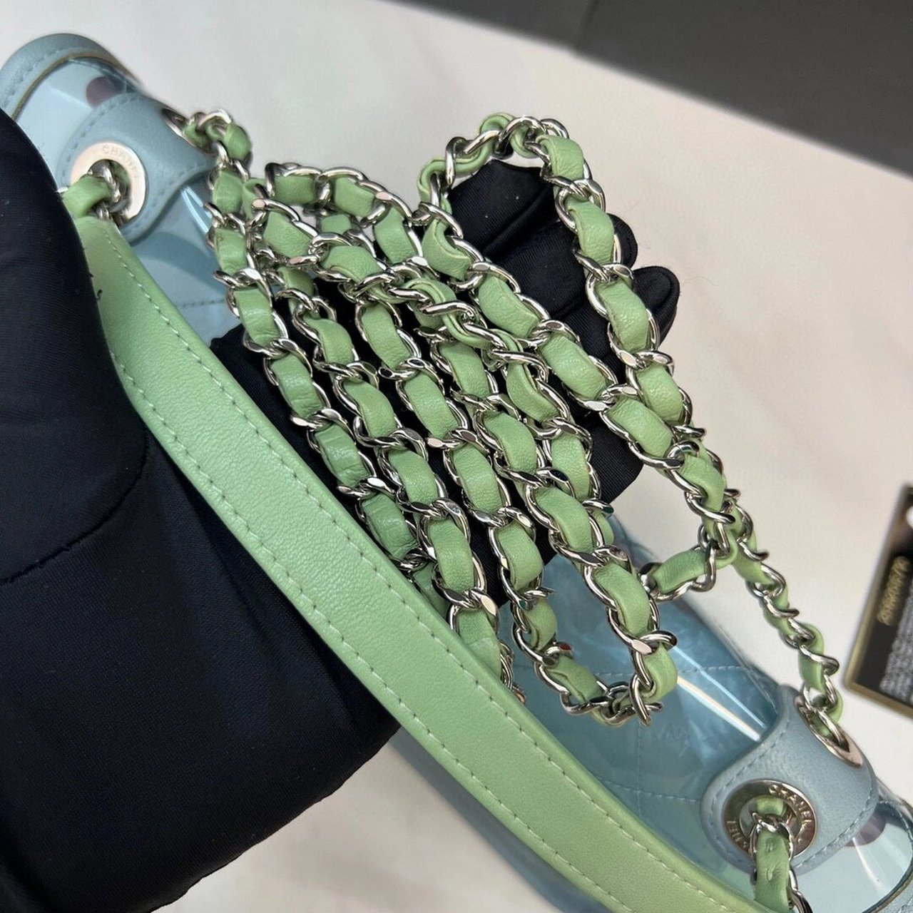 chanel香奈儿透明pvc马卡龙色果冻包cf中号 chanel香奈儿 cf限量款