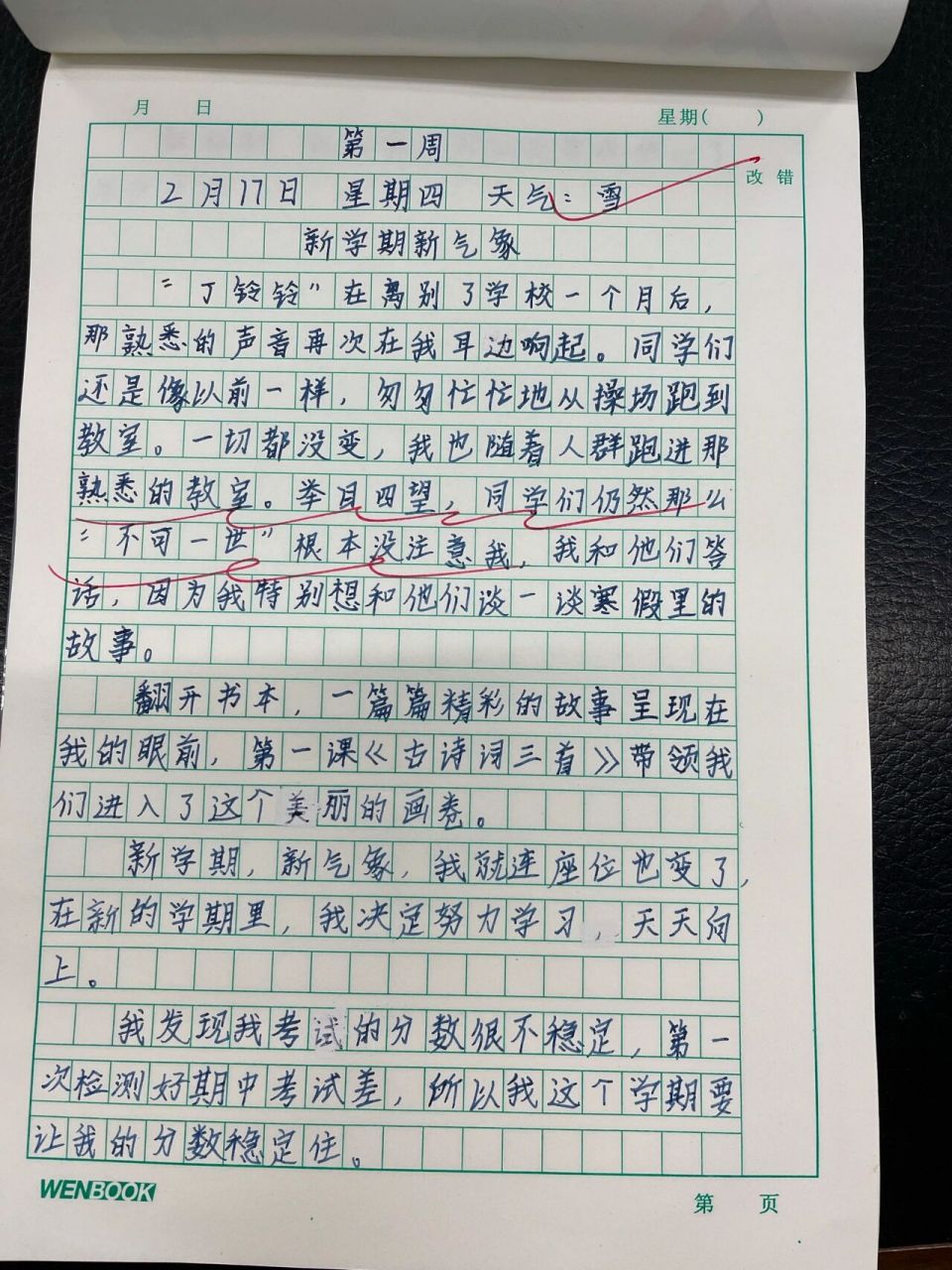 四年级下册第一周周记 四年级下册第一周周记 新学期新气象