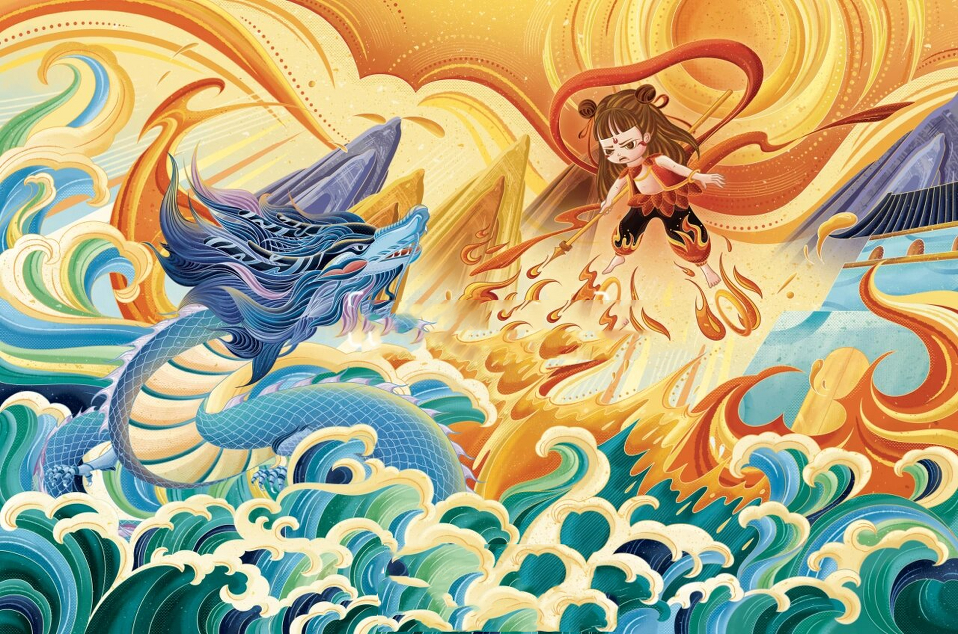 国风插画|中国神话故事系列0499 客户需求一共五个神话故事:精卫