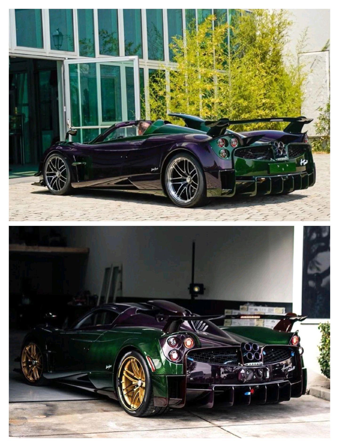 帕加尼两台反色碳纤维的huayra roadster bc 两车色块正好相反 1上图