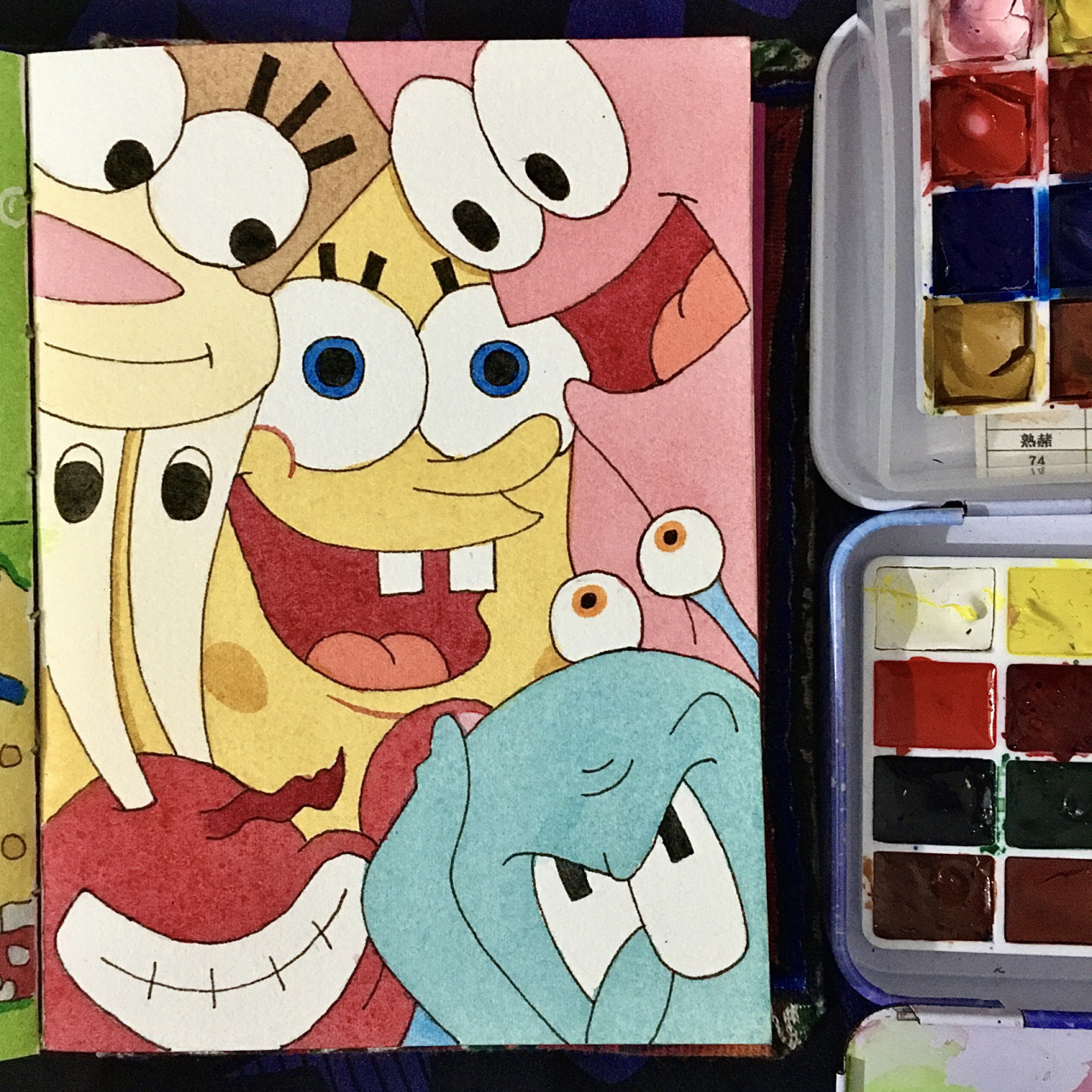 水彩|海绵宝宝|附过程 临摹:tong.