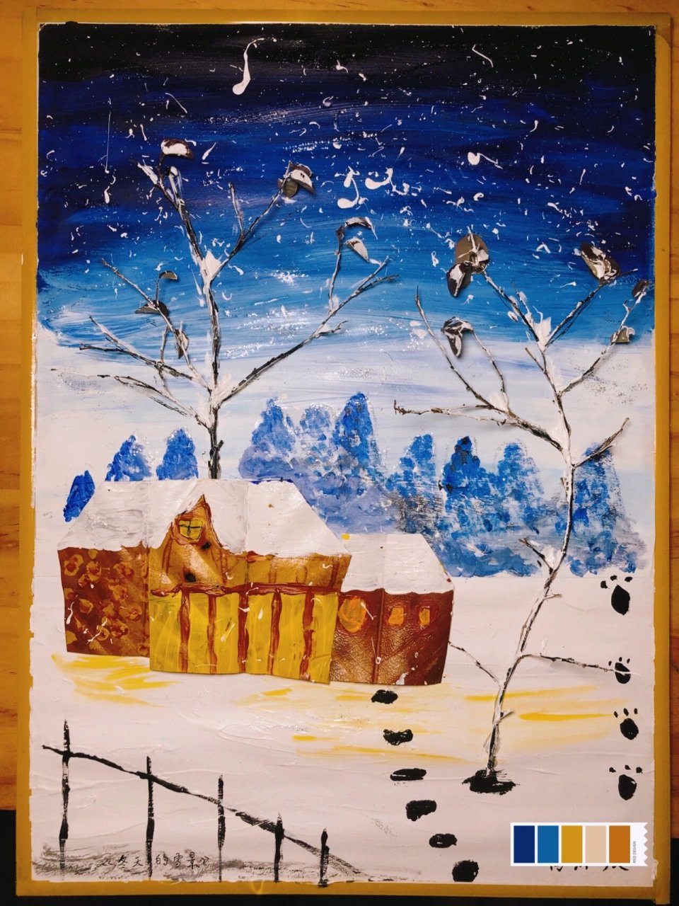 端亲子手工:树叶贴画《冬天的雪景》 🌲之前捡好的芦苇花和各种树叶