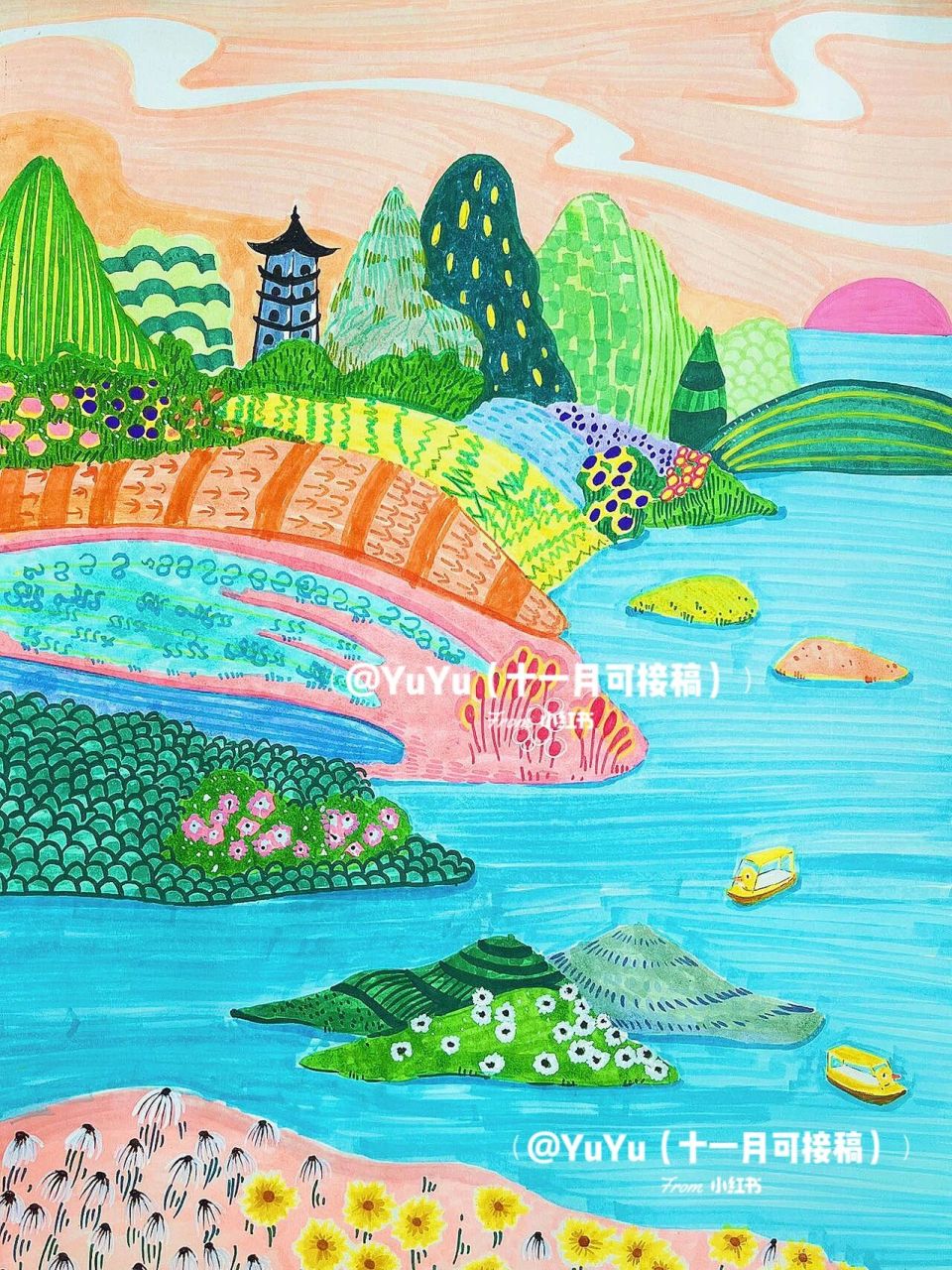 浙江温州##温州江心屿# #儿童画##绘画比赛##一等奖##马克笔##插环珑