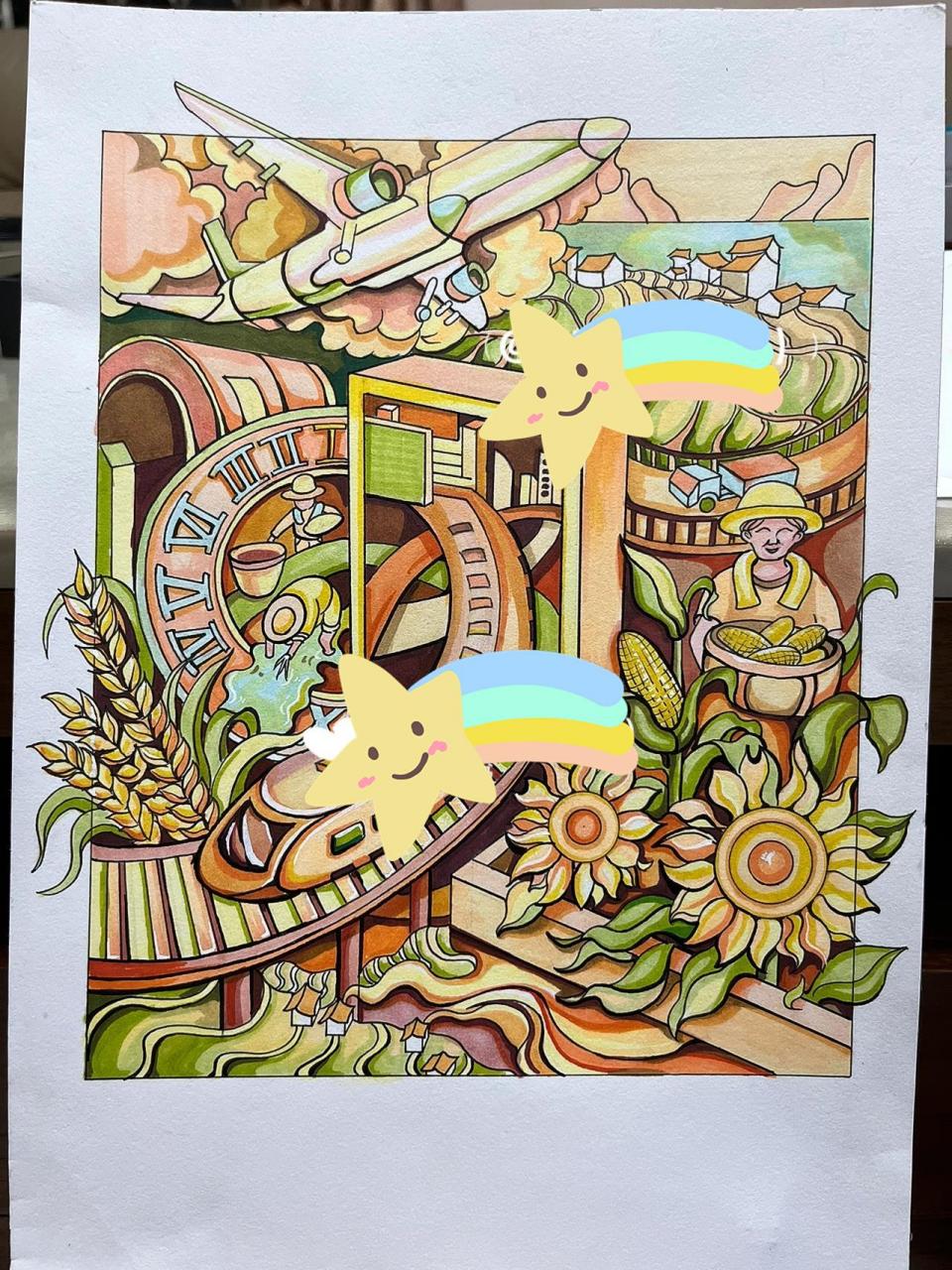 视传手绘|原创:乡村振兴行主题插画 千呼万唤始出来  上色稿完成啦