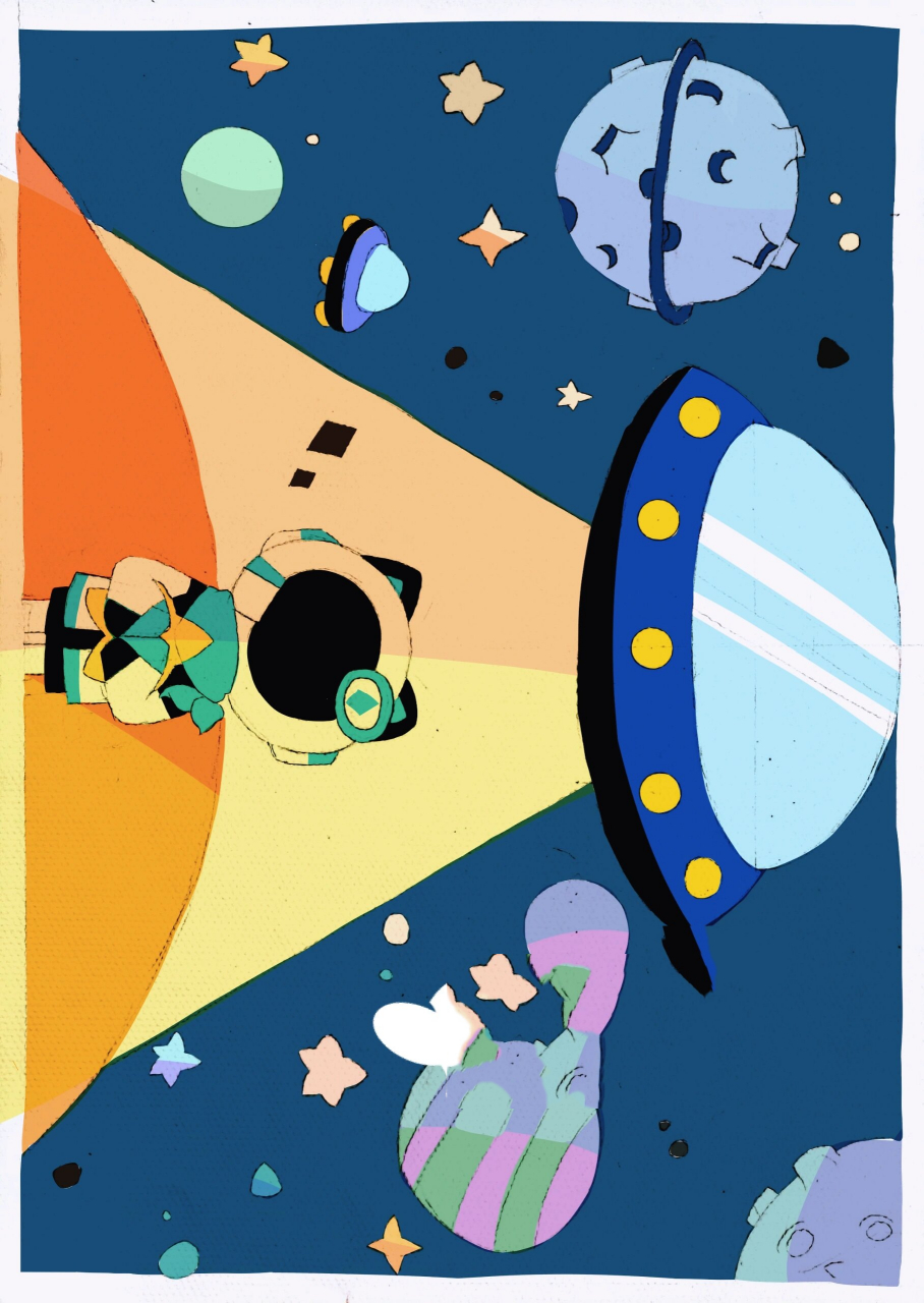 色彩冷暖对比作业 画了小宇航员!我们在大量私货里找到了少量作业哈哈