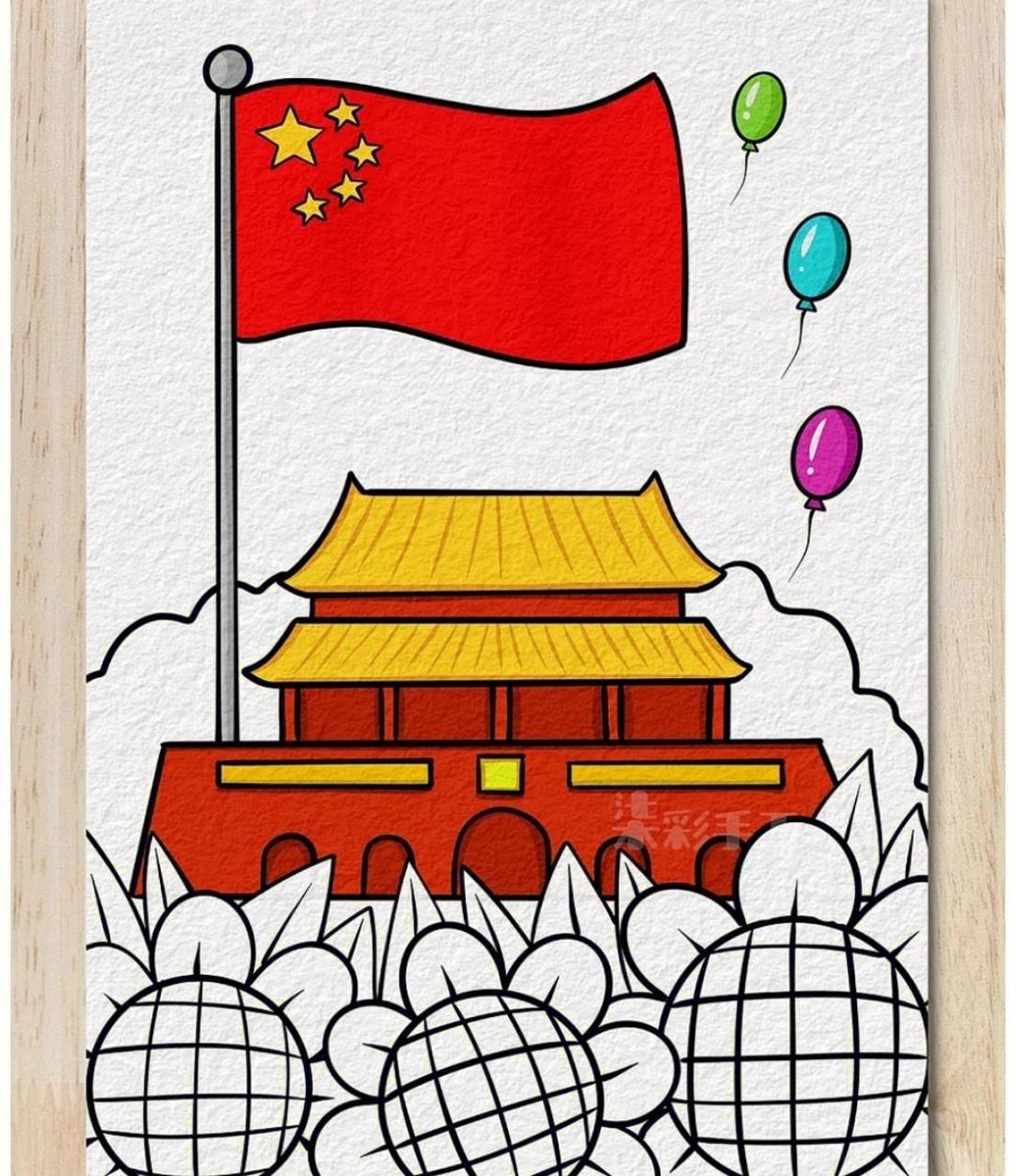 手把手教你用简笔画画国庆手抄报 国庆假期尾声,手抄报作业完成了吗?