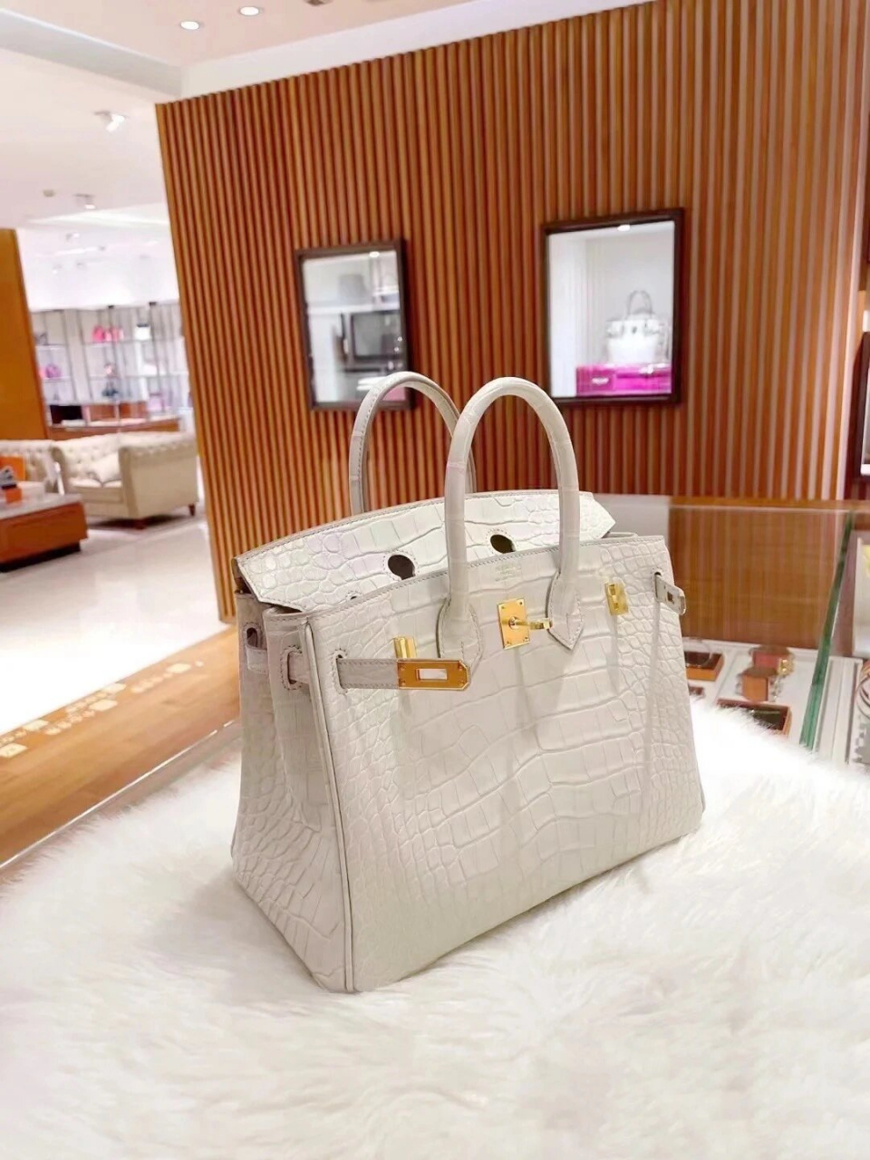 hermes冰川白8鳄鱼皮birkin25