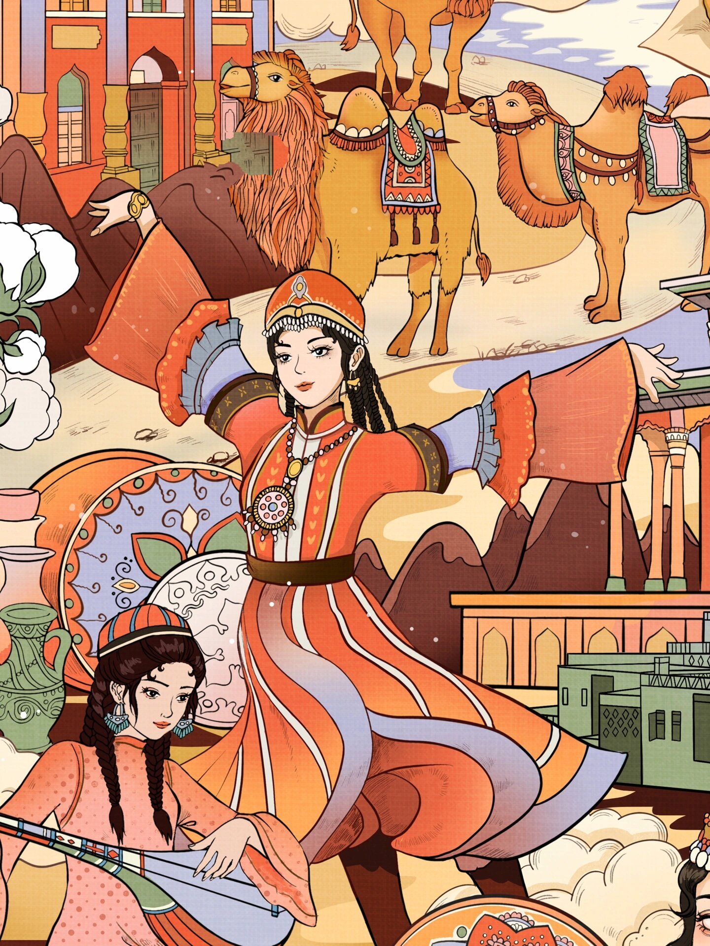 总要去一次新疆吧97少数民族维吾尔族插画 ——少数民族城市插画