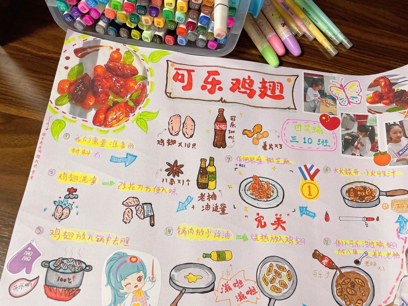 手帐版美食手抄报——04可乐鸡翅94 姐姐国庆假期的美食作业!