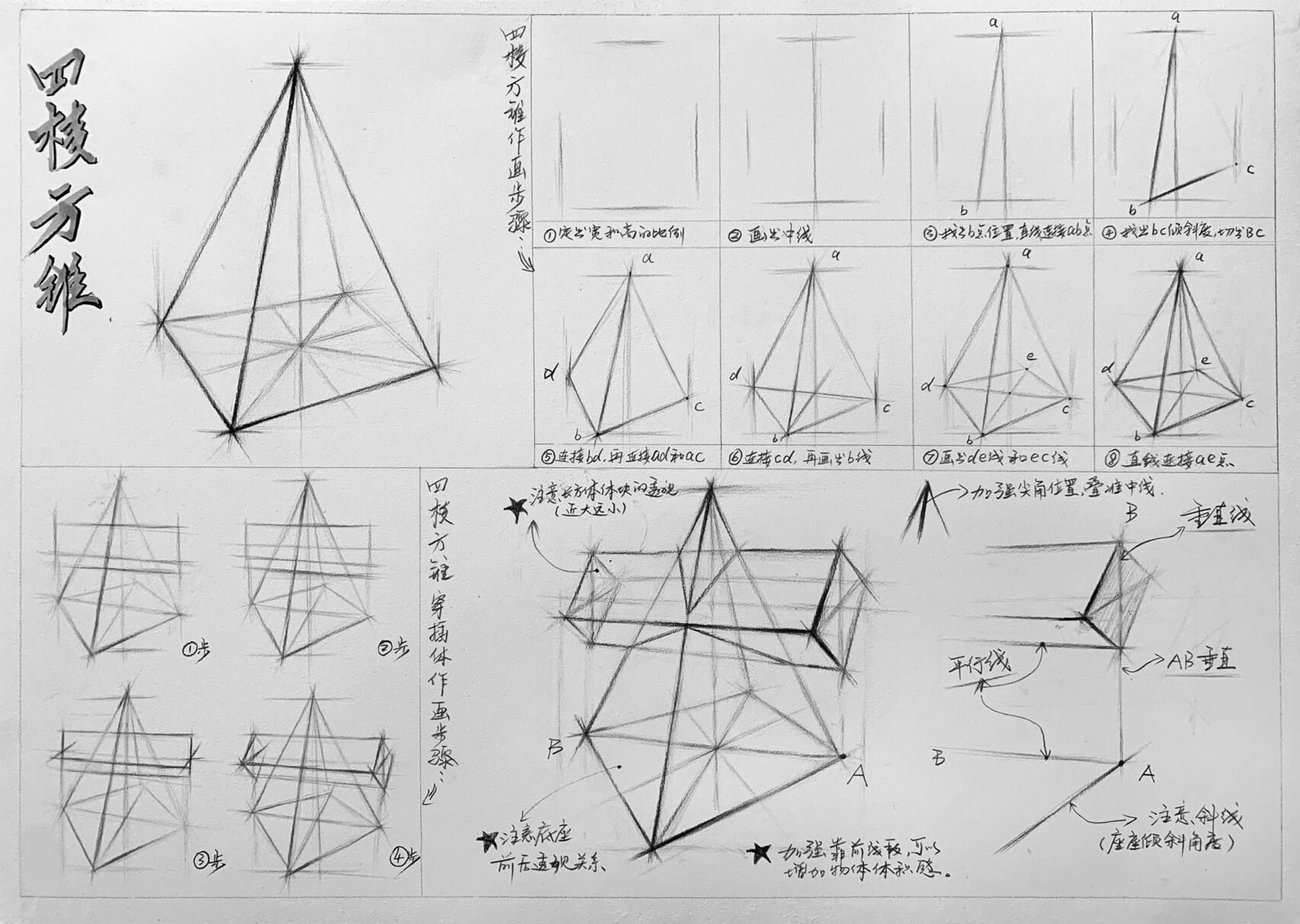 六棱锥结构素描步骤图图片