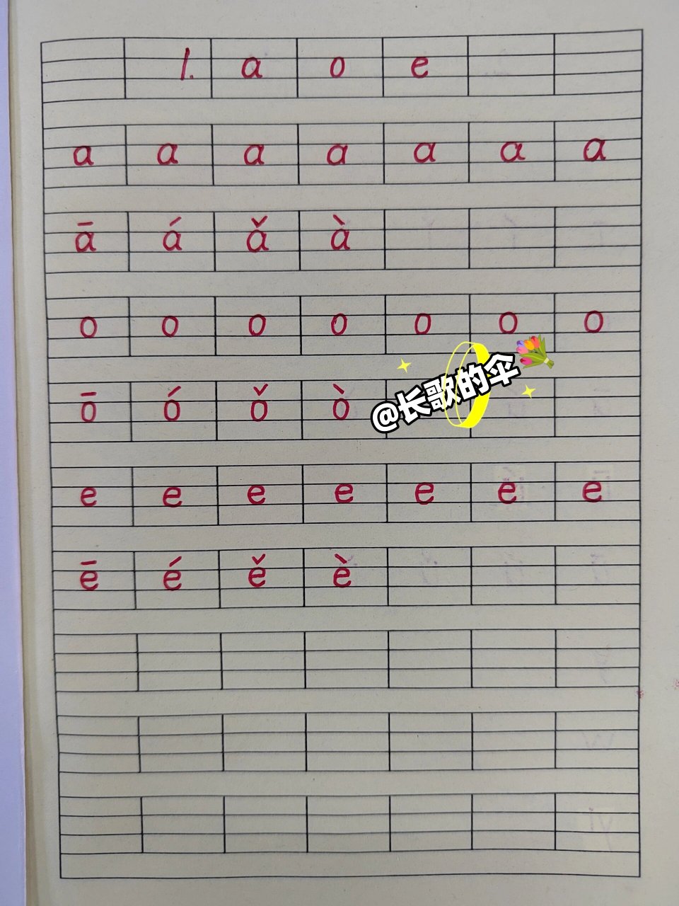 aoe 书写格式 98字母一行 四个声调 98拼音本 字帖完成书写练习