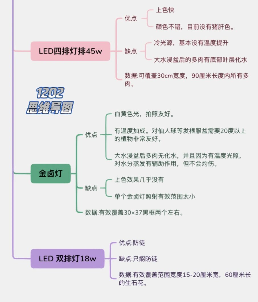 纯干货多肉补光灯对比反馈 附思维导图 首先,不想看具体过程的,可以左