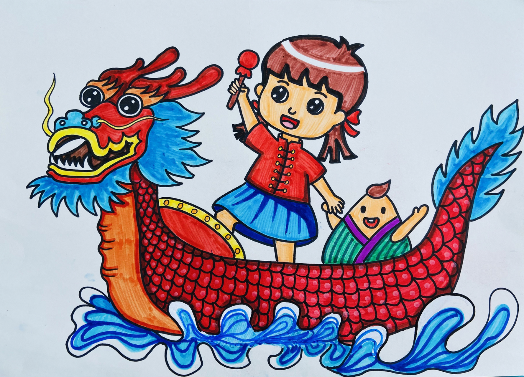 端午节～赛龙舟(附步骤图) 又到一年端午节 1.铅笔画出龙舟图案 2.