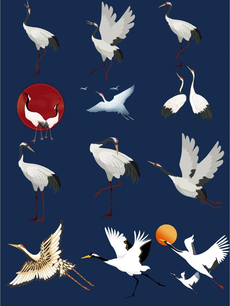 国潮|古风必备元素 仙鹤 免抠素材 这组仙鹤素材必须得码起来 	 仙鹤