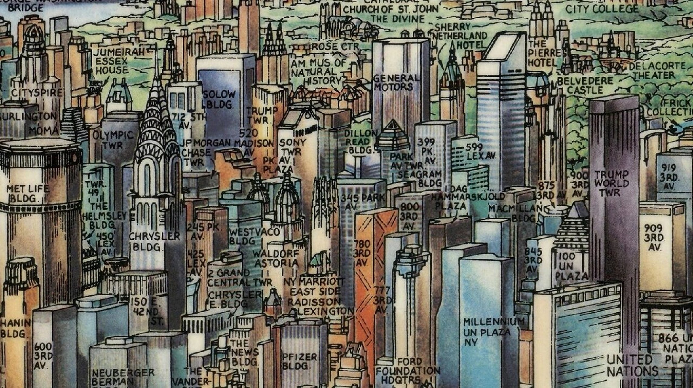 美国曼哈顿城市地图,太棒了! 此系列立体地图实在太.惊艳了.