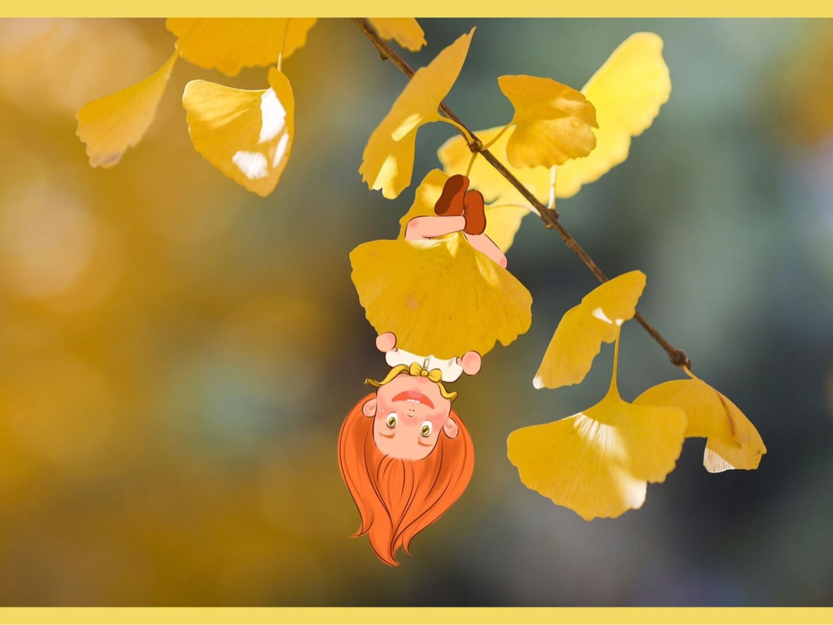 秋意之银杏飞舞唯美梦幻插画背景图 秋色暖暖的小时光,述秋,喜秋,好秋