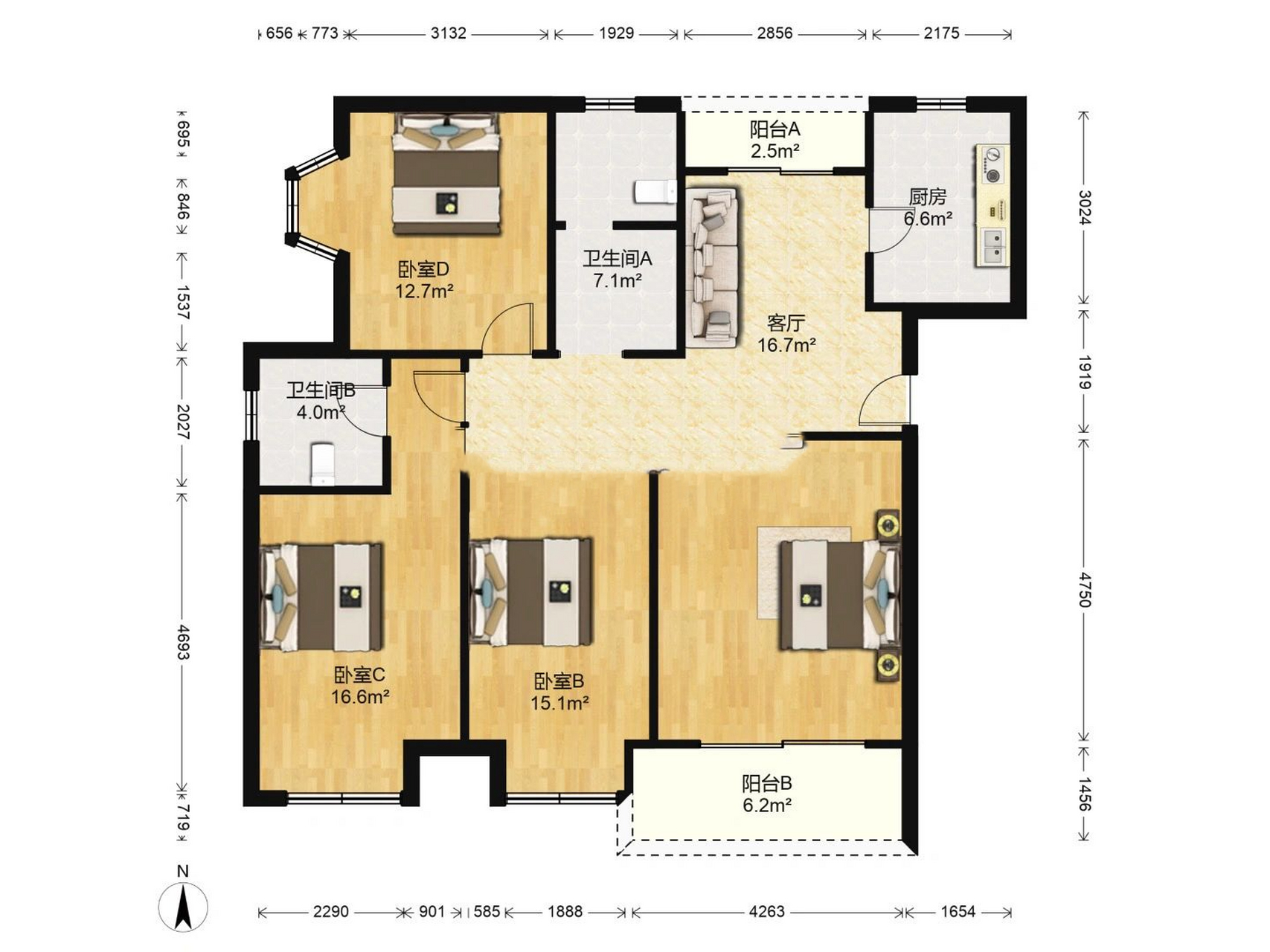 是最重要的,三室两厅,没有请设计师,研究小半年才敲定的户型改造方案