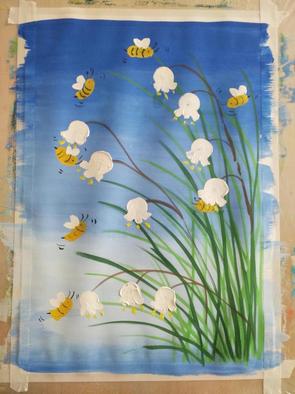 水粉铃兰花# #水粉画教程# #儿童水粉画教程# #初级水粉# #风景画