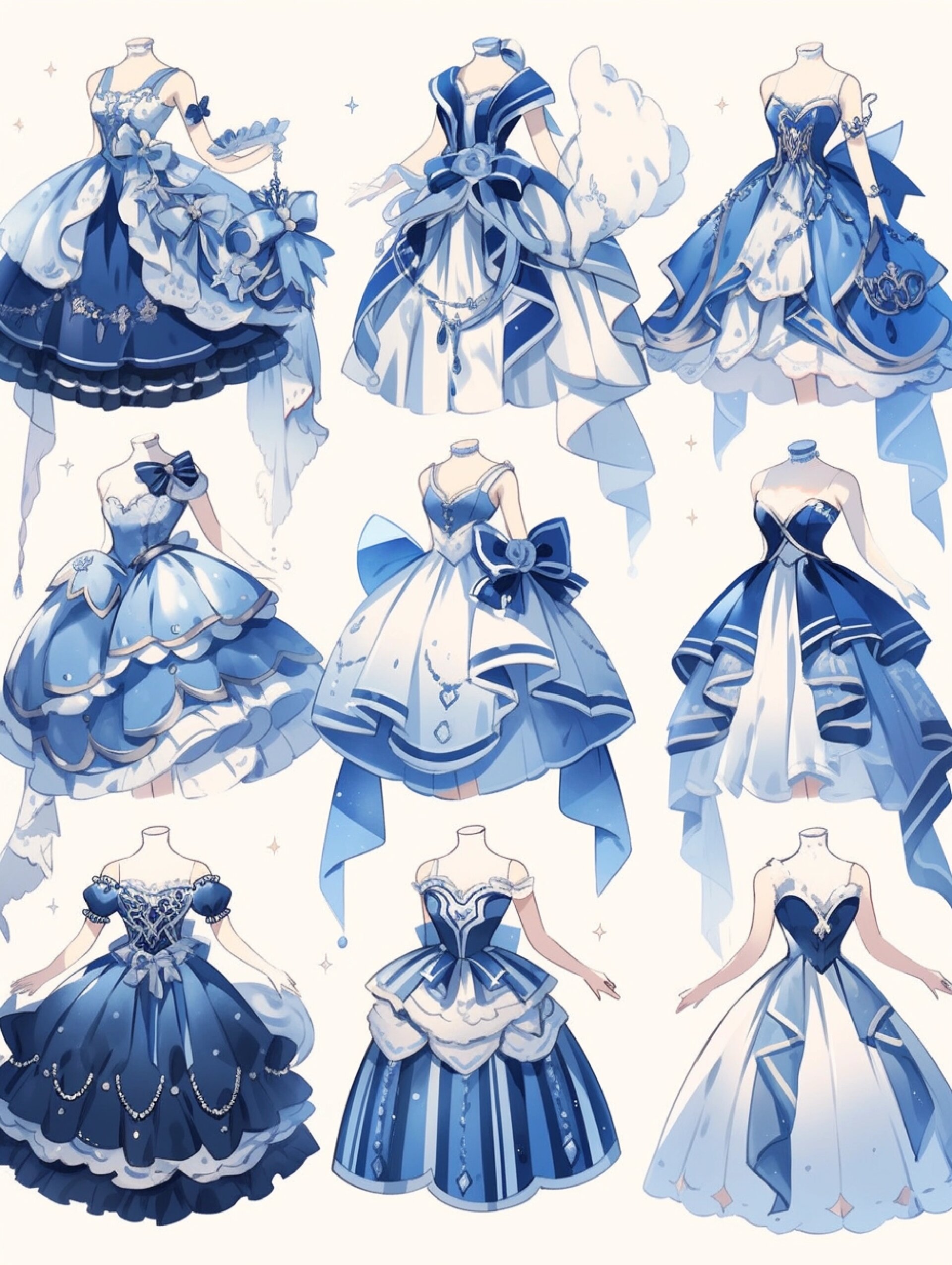 蓝白色礼服裙‖服装展示