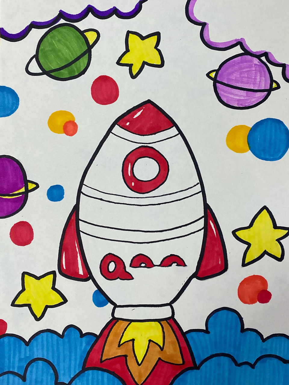 少儿美术|马克笔|飞向太空的小火箭04 1《飞向太空的小火箭04》