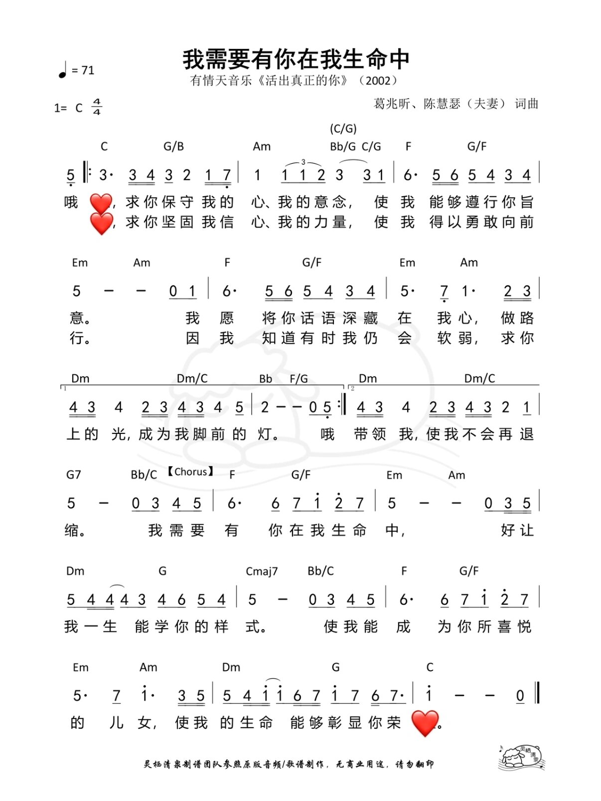 和弦简谱🎹 c调!我需要有你在我生命中