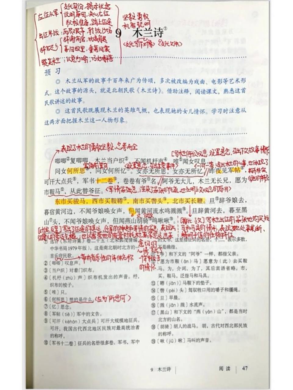 《木兰诗》语文笔记 七年级下册语文第三单元第九课《木兰诗》笔记