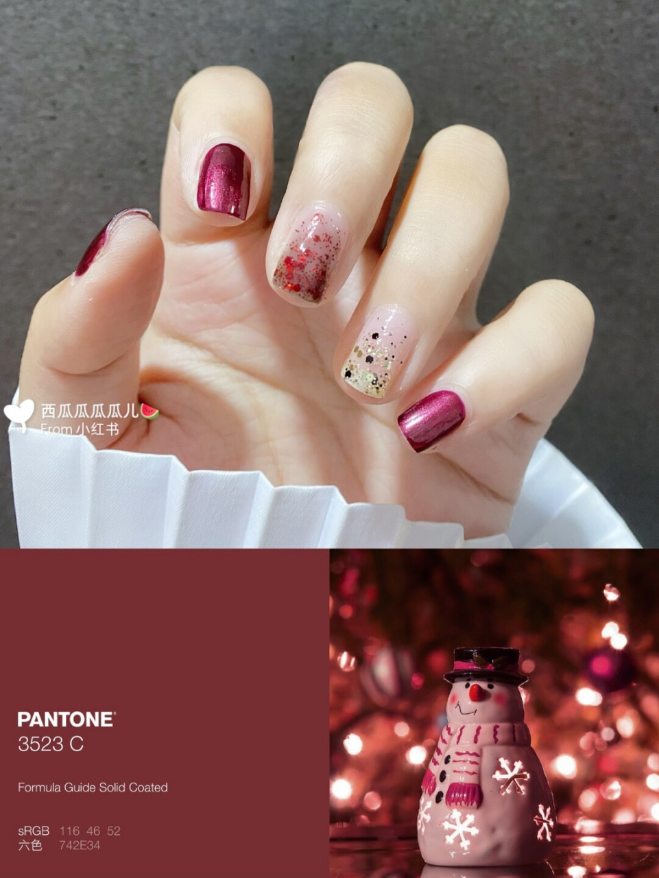 新年红色跳色美甲7815人鱼粉色渐变美甲97 79新年珠光红跳色